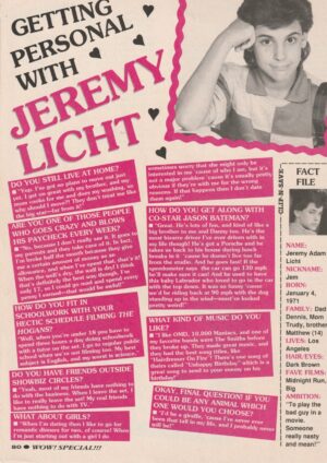 Jeremy Licht teen magazine clipping getting personal with Jeremy Licht Wow pix