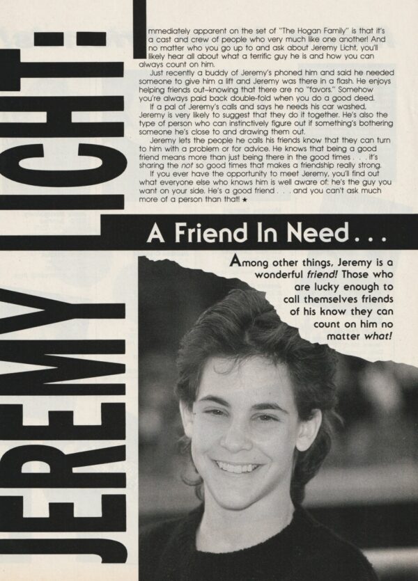 Jeremy Licht teen magazine clipping friemd in need Teen Set