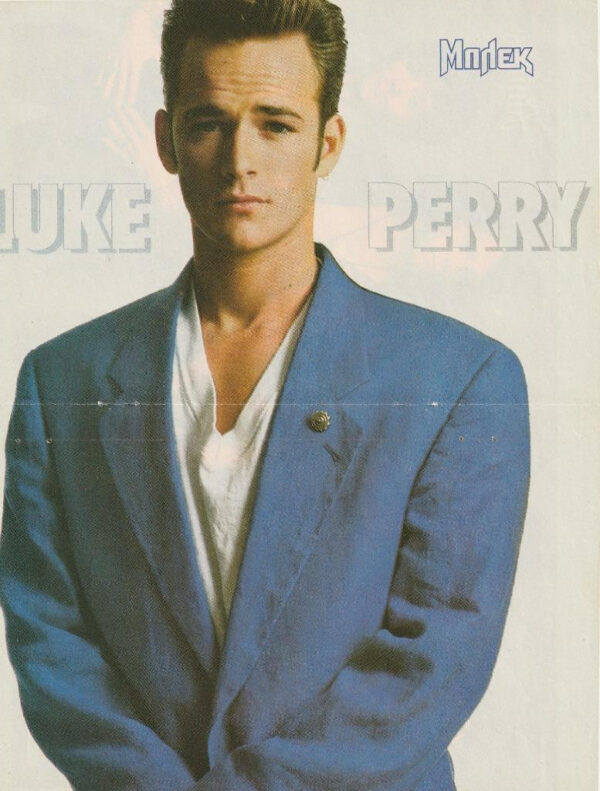 Luke Perry Jon Bon Jovi teen pinup 8x10 younger headshot 90's blue jacket Mnlek