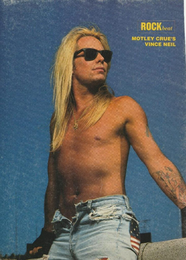 Vince Neil Motley Crue teen pinup clipping jeans shirtless Rock Beat sunglasses