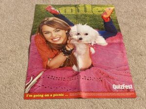 Miley Cyrus Robert Pattinson teen magazine poster clipping pink blanket dog