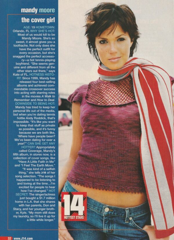 Mandy Moore Eminem teen magazine pinup clipping J-14 short hair Walk to remember