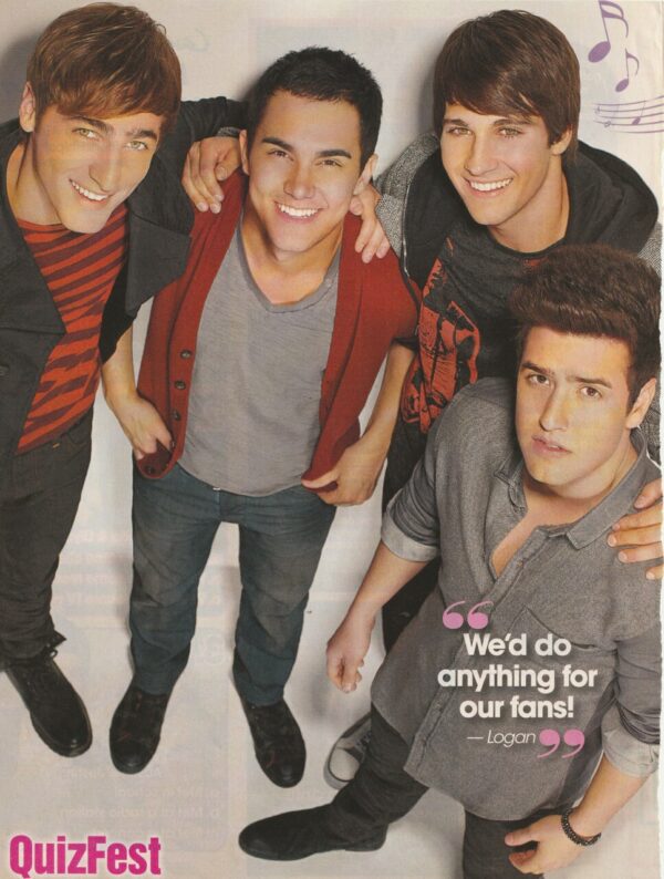 Big Time Rush teen magazine clipping looking up Quizfest boyband pix