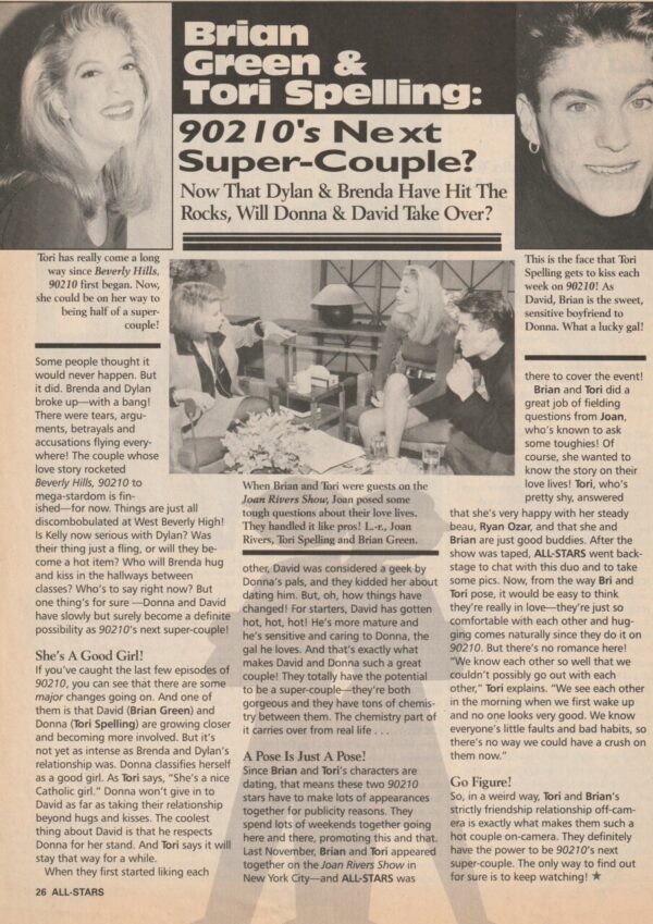 Joey Lawrence Tori Spelling teen magazine clipping I havne't ever really been in love All-Stars - Image 2