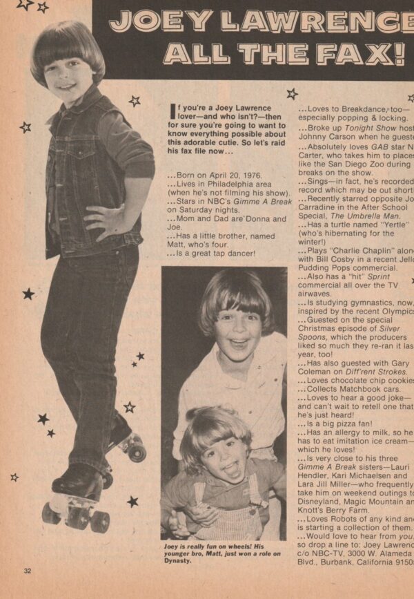 Joey Lawrence Ricky Schroder teen magazine clipping young all the fax Dynasty