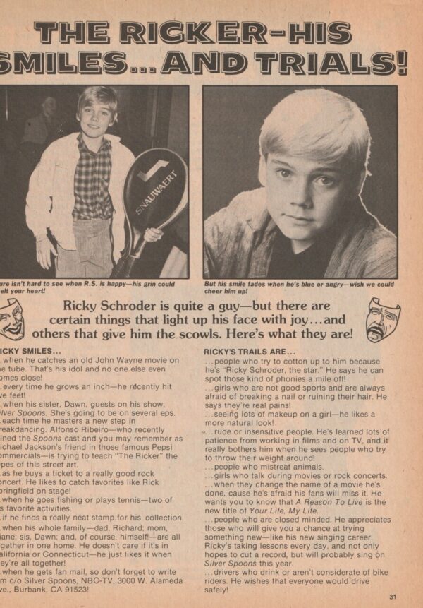 Joey Lawrence Ricky Schroder teen magazine clipping young all the fax Dynasty - Image 2