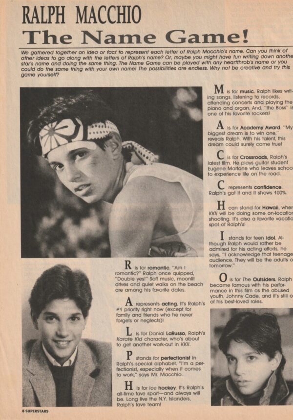 Ralph Macchio teen magazine clipping pix the name game Superstars