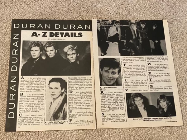 Duran Duran teen magazine pinup clipping A-Z Details 3 pg Teen Beat 16 mag pix - Image 2