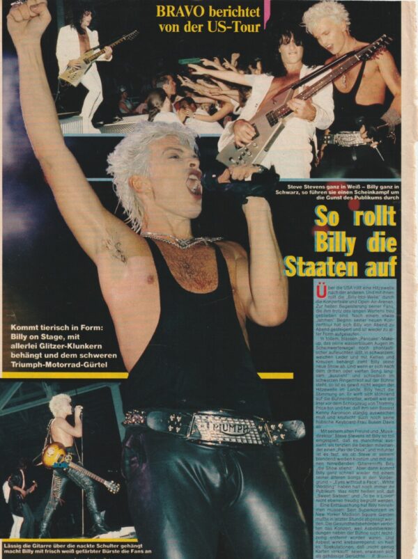Billy Idol teen magazine pinup Japan Bravo rock idol picture pix