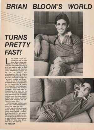 Brian Bloom teen magazine pinup clipping article 80’s teen idols pix