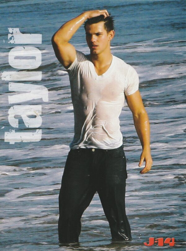 Taylor Lautner wet jeans water white t-shirt lake J-14 pinup poster