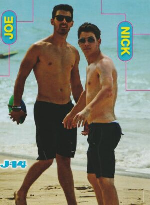 Jonas Brothers Taylor Lautner teen magazine pinup shirtless barefoot J-14 pix