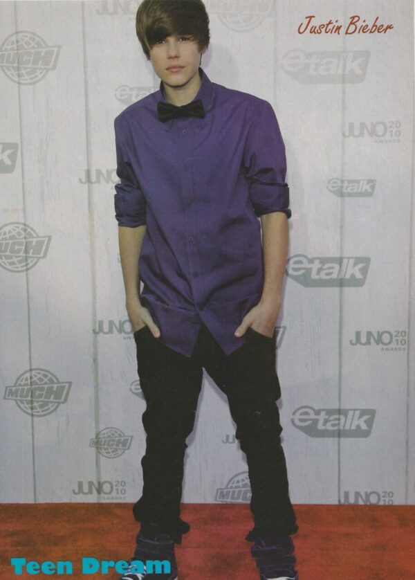 Justin Bieber teen magazine pinup E Talk Teen Dream full body young teen idols
