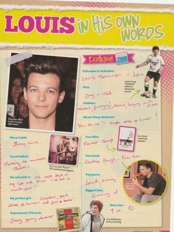 Liam Payne Louis Tomlinson One Direction teen magazine pinup clipping Words pix - Image 2