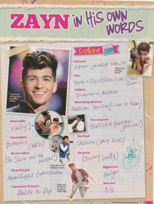 Zayn Malik One Direction teen magazine pinup clipping Words pix handwriting Bop