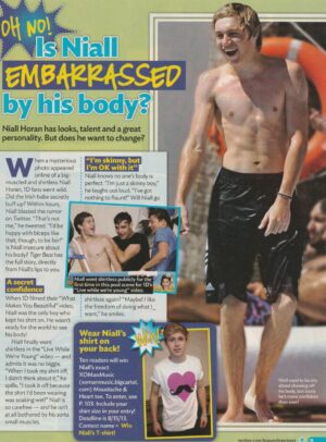 Niall Horan One Direction teen magazine pinup barefoot shirtless