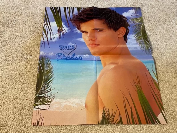 Taylor Lautner Taylor Swift teen magazine poster shirtless barefoot grass Twist