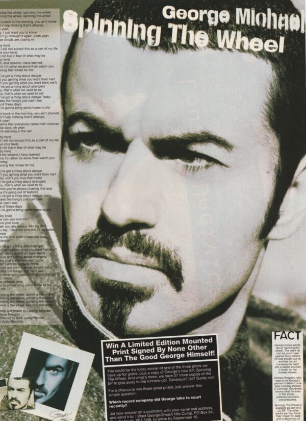 George Michael teen magazine pinup clipping picture vintage Smash Hits lyrics