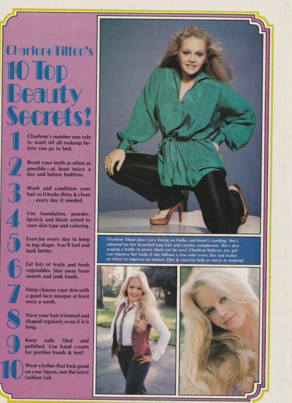 John Schneider Charlene Tilton teen magazine pinup clipping vintage jean shirt - Image 2