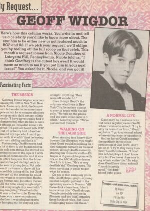 Geoff Wigdor teen magazine pinup clipping Sleepers Bop teen idols pix picture