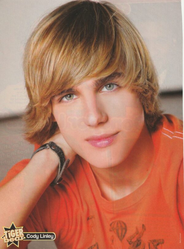 Cody Linley teen magazine pinup clipping Disney star pix orange shirt headshot