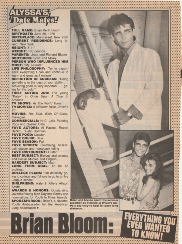 Corey Haim Brian Bloom teen magazine clipping Alyssa Milano date mates - Image 2