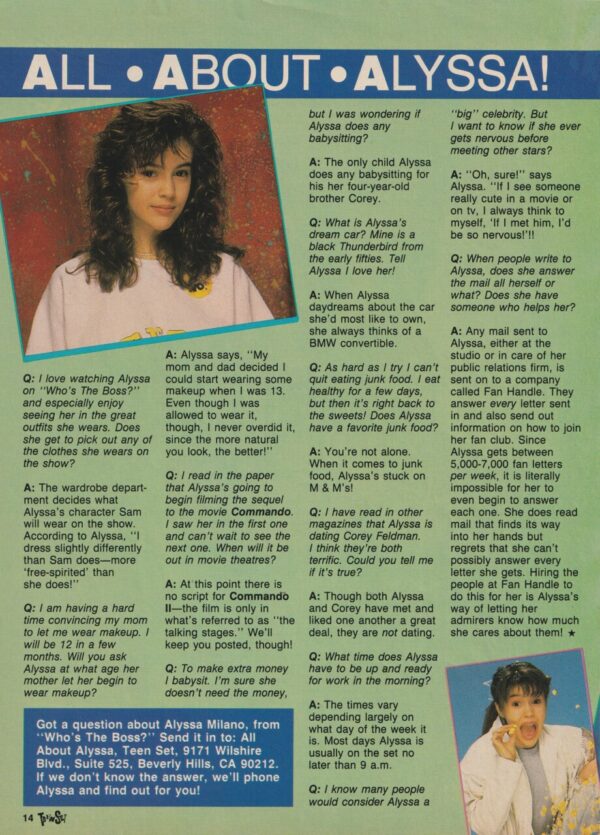 Wil Wheaton Alyssa Milano teen magazine pinup jean jacket Teen Set pix rare - Image 2