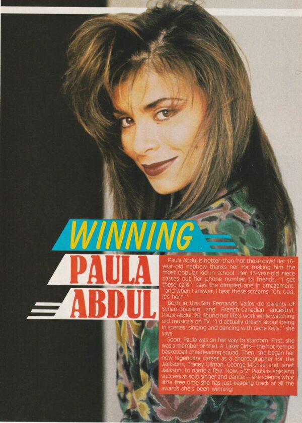 Paula Abdul teen magazine pinup clipping white shirt hand chest Teen Machine pix - Image 2