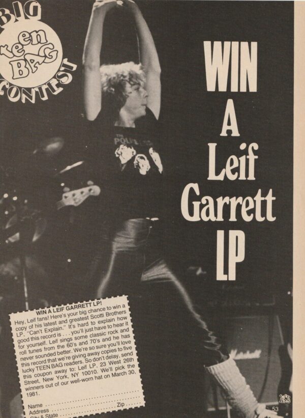 Leif Garrett teen magazine pinup leather pants pix