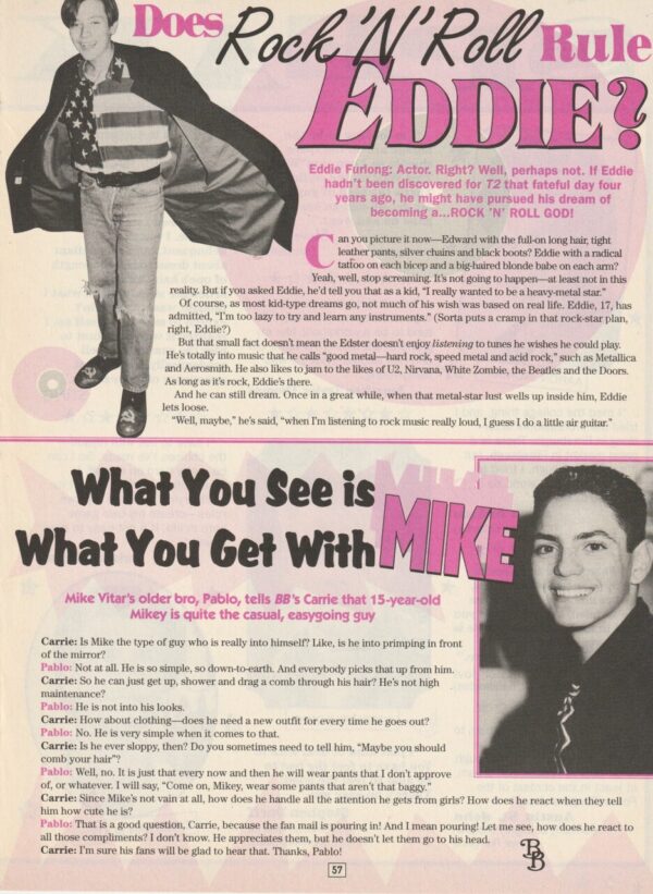 Edward Furlong Mike Vitar teen magazine clipping Rock and Roll Rule BB