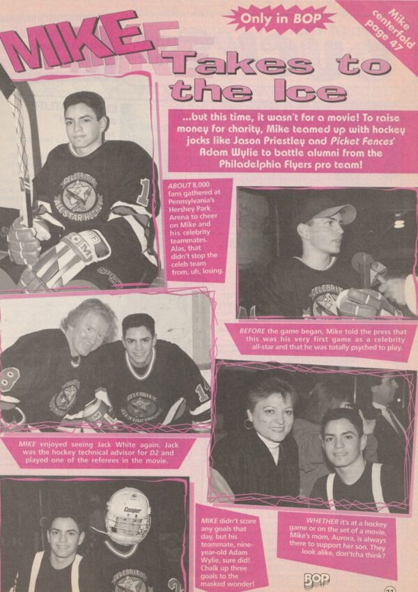 Mike Vitar Vincent Larusso teen magazine pinup clipping hat BB Mighty Ducks rare