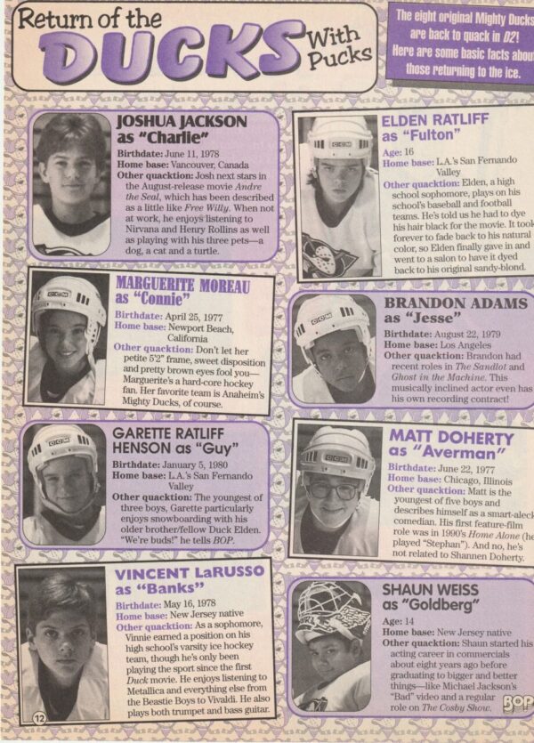 Mike Vitar Vincent Larusso teen magazine pinup clipping hat BB Mighty Ducks rare - Image 2