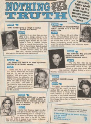 Mike Vitar Jonathan Brandis Jodie Sweetin teen magazine clipping Nothing but the truth