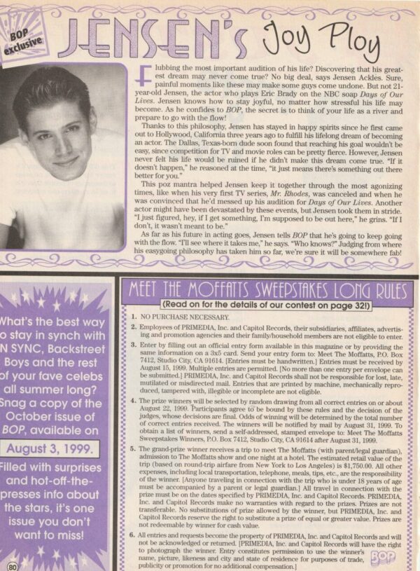 Jensen Ackles teen magazine pinup clipping Joy Ploy Bop