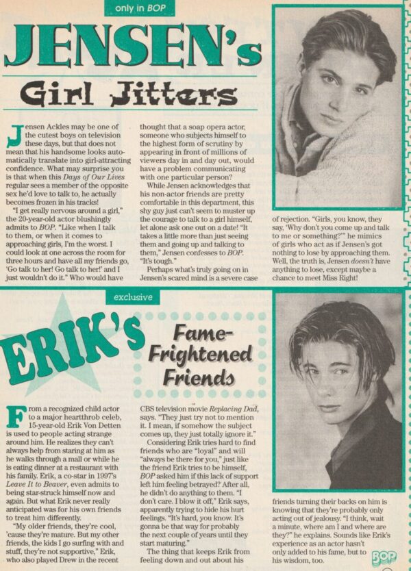 Jensen Ackles Erik Von Detten teen magazine pinup clipping Girl Jitters Bop pix
