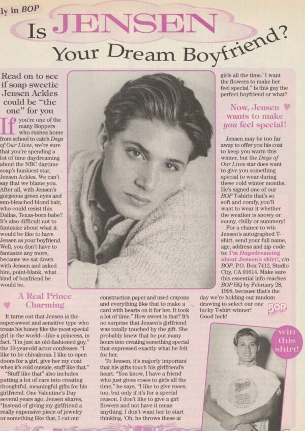 Jensen Ackles teen magazine pinup clipping Dream Boyfriend Bop pix