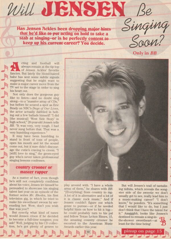 Jensen Ackles teen magazine pinup clipping Singing soon Bop pix