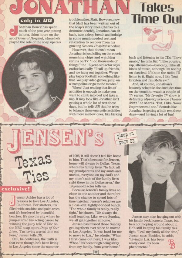 Jensen Ackles Jonathan Bouck teen magazine pinup clipping Texas Ties Bop pix