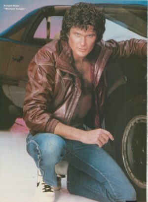 David Hasselhoff teen magazine pinup squatting jeans Knight Ryder car Teen Machine