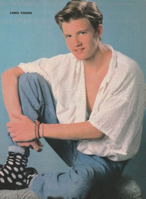 Chris Young teen magazine pinup clipping open white shirt jeans Teen Machine