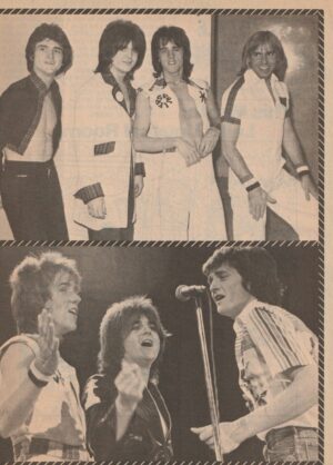 Bay City Rollers teen magazine pinup clippping black and white stage