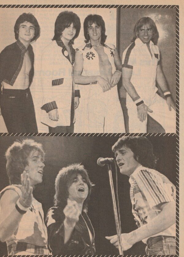 Bay City Rollers teen magazine pinup clippping black and white stage