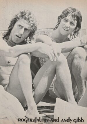 Andy Gibb Roger Daltry teen magazine pinup clipping shirtless barefoot beach
