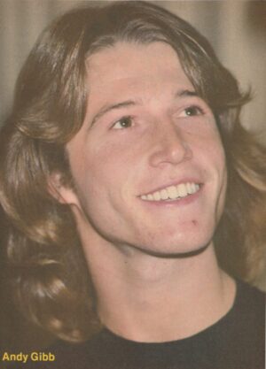 Andy Gibb teen magazine pinup clipping headshot smile black shirt