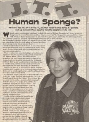 Jonathan Taylor Thomas teen magazine clipping Human Sponge BB