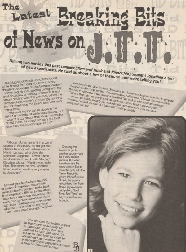 Jonathan Taylor Thomas teen magazine clipping Breaking Bits of News JTT