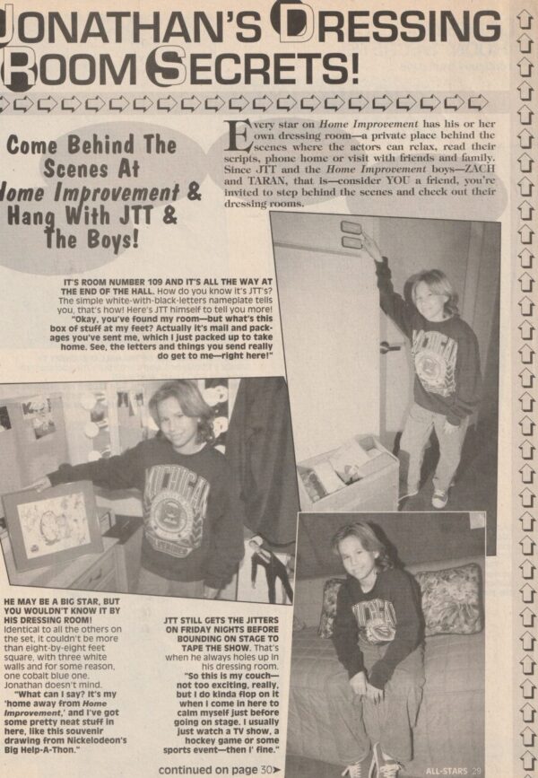 Jonathan Taylor Thomas Zachery Ty Bryan teen magazine clipping dressing room secrets All-Stars
