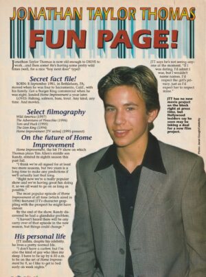 Jonathan Taylor Thomas teen magazine pinup clipping Fun Page Teen Dream rare