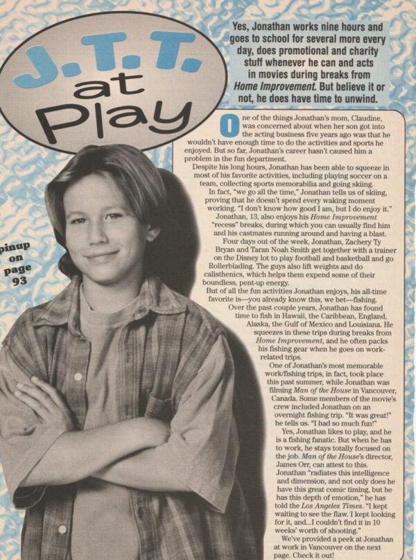 Jonathan Taylor Thomas teen magazine clipping Play Bop Man of the House JTT
