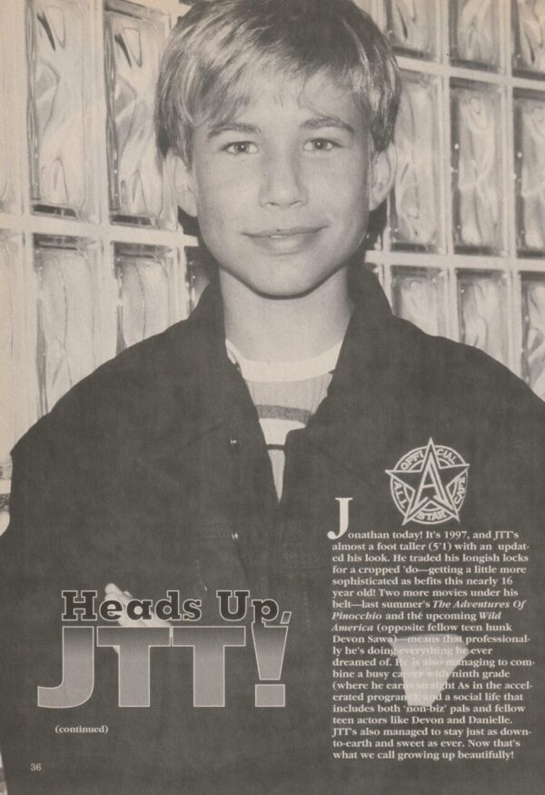 Jonathan Taylor Thomas teen magazine pinup clipping 2 sided headshot Superteen smile baby 90's pix - Image 2